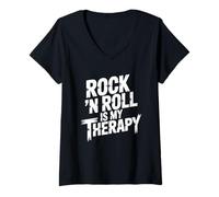 Donna Rock and Roll Is My Therapy. Musica divertente design Maglietta con Collo a V