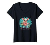 Donna Rock and Roll Pig - Costume da batterista Maglietta con Collo a V