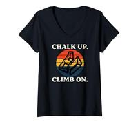 Donna Rock Climbing Bouldering Chalk Up Climb On Retro Sunset Maglietta con Collo a V