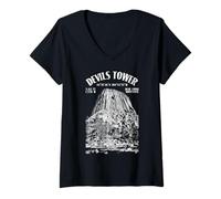 Donna Rock Climbing Climber Devils Tower Bear Lodge Salita Posizione Maglietta con Collo a V