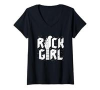 Donna Rock Girls Rock N' Roll Music Illustration Outfit Graphic Maglietta con Collo a V