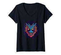 Donna Rock il look con questo drago che indossa occhiali da sole Maglietta con Collo a V
