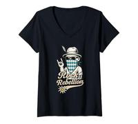 Donna Rock Is Rebellion Dirndl - Pantaloni in pelle bavarese Maglietta con Collo a V