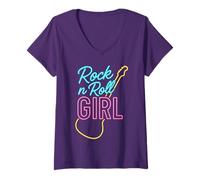 Donna Rock n Roll Girl - Chitarra per Halloween, Viola Maglietta con Collo a V