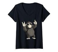 Donna Rock On Gorilla Occhiali da Sole Cool Style Maglietta con Collo a V