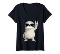 Donna Rock On Sloth - Occhiali da Sole Cool Gesture Maglietta con Collo a V
