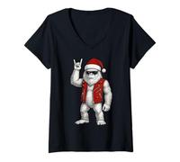 Donna Rock On Uomo Donna Bambini Divertente Santa Sasquatch Maglietta con Collo a V