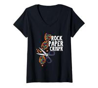 Donna Rock Paper Crispr Dna Biologo Ingegneria Genetica Scienza Maglietta con Collo a V