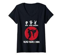 Donna Rock Paper Scissors Head Kick I Win - Divertente Karate Taekwondo Maglietta con Collo a V