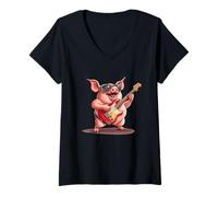 Donna Rock Pig portare le vibrazioni con riff elettrici Maglietta con Collo a V