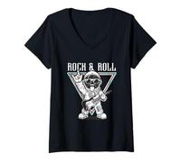 Donna Rock & Roll Chitarra Cosmica Astronauta Maglietta con Collo a V