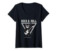 Donna Rock & Roll Devil - Chitarra retrò Triangolare Maglietta con Collo a V