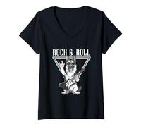 Donna Rock & Roll Dog Guitar Music Vibes Maglietta con Collo a V