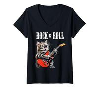 Donna Rock & Roll Guitar Cat Vintage Rock Guitarrt Kitty Maglietta con Collo a V