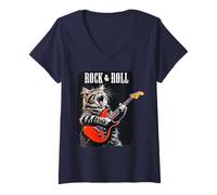 Donna Rock & Roll Guitar Cat Vintage Rock Guitarrt Kitty Maglietta con Collo a V