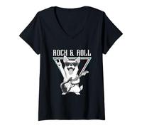 Donna Rock & Roll - Occhiali da Sole a Forma di Chitarra Chihuahua Maglietta con Collo a V