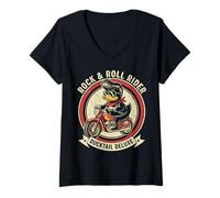 Donna Rock & Roll Rider Ducktail Deluxe Greaser Rockabilly 50s Maglietta con Collo a V