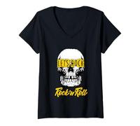 Donna Rock & Roll Skull, I Love Rock Music, Rock & Roll Freedom Maglietta con Collo a V