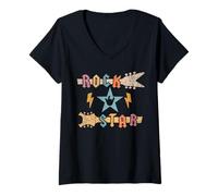 Donna Rock Star - Chitarra Vintage Rock And Roll, per Bambini e Bambine Maglietta con Collo a V