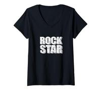 Donna Rock Star Music Style Genere Chitarra Rock Band Maglietta con Collo a V