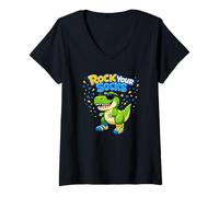 Donna Rock Your Socks - Consapevolezza della sindrome di T-Rex Dinosaur Down Maglietta con Collo a V