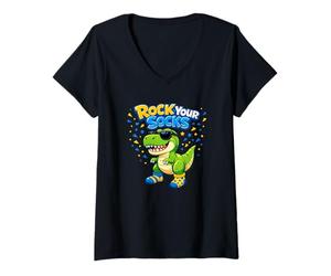 Donna Rock Your Socks - Consapevolezza della sindrome di T-Rex Dinosaur Down Maglietta con Collo a V