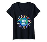 Donna Rock Your Socks World Down Syndrome Awareness Day Kids Maglietta con Collo a V