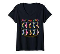 Donna Rock Your Socks World Down Syndrome Awareness Day Kids Maglietta con Collo a V