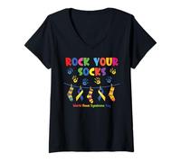 Donna Rock Your Socks World Down Syndrome Awareness Day Kids Maglietta con Collo a V