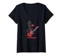 Donna Rocker Bird con chitarra elettrica per Stage Magic Maglietta con Collo a V