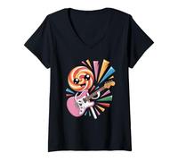 Donna Rocker Chords Lollipop Kawaii Punk Maglietta con Collo a V