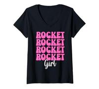 Donna Rocket Girl Ingegnere aerospaziale Ingegneria Aeronautica Maglietta con Collo a V