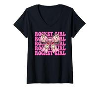 Donna Rocket Girl Ingegnere aerospaziale Ingegneria Aeronautica Maglietta con Collo a V