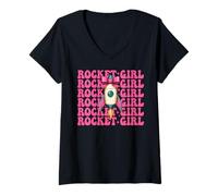 Donna Rocket Girl Ingegnere aerospaziale Ingegneria Aeronautica Maglietta con Collo a V