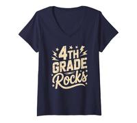 Donna Rockin' 4 ° Grado Rocks First Day Music Teacher Game On Team Maglietta con Collo a V