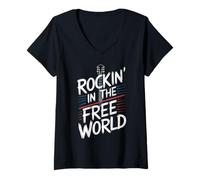 Donna Rockin nel Mondo Libero Music Lover Design Concept Maglietta con Collo a V