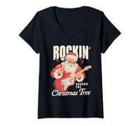 Donna Rockin Santa - Chitarra elettrica Natalizia con Musica retrò Maglietta con Collo a V