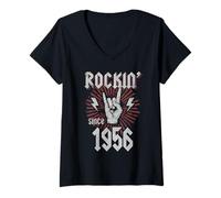 Donna Rockin Since 1956 65 Anni Rocker 65° Compleanno Maglietta con Collo a V