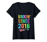 Donna Rockin' Since 2016 Vintage Rockstar 10° Compleanno Ragazzo Ragazza Maglietta con Collo a V