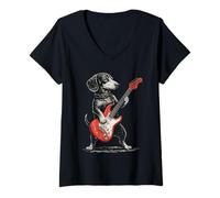 Donna Rockin Vintage Bassotto Weenie con Chitarra Regali Maglietta con Collo a V