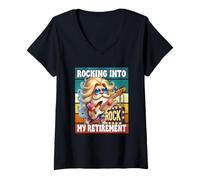 Donna Rocking Into My Retirement Saying For Rocker Biker Gnome Dad Maglietta con Collo a V