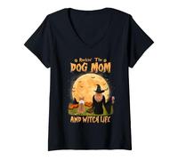 Donna Rocking The Dog Mom And Witch Life Corgi Halloween Maglietta con Collo a V