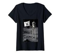 Donna Rock'N Roll Astronauta Rock On Skeleton, Moon Landing Maglietta con Collo a V