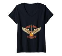 Donna Rock'N Roll Forever - Ali per Chitarra Maglietta con Collo a V