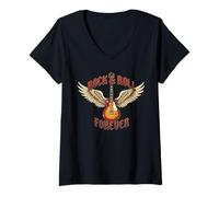 Donna Rock'N Roll Forever Chitarra Ali Vintage Maglietta con Collo a V