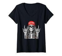 Donna Rock'N Roll Girl Skeleton Rocker Cool Vibes di Musica Punk Rock Maglietta con Collo a V