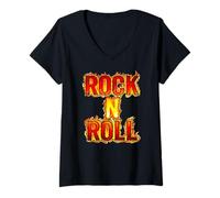 Donna Rock'N'Roll Fire Maglietta con Collo a V