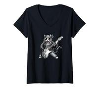 Donna Rockstar Cat Chitarrista Cool Band Music Lover Abbigliamento Maglietta con Collo a V
