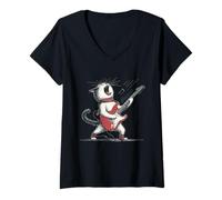 Donna Rockstar - Gatto che suona la chitarra - Funny Meow Music Lover Cat Maglietta con Collo a V