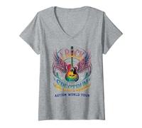 Donna Rockstar I ROCK THE SPECTRUM, sensibilizzazione sull'autismo, sostegno alla famiglia Maglietta con Collo a V